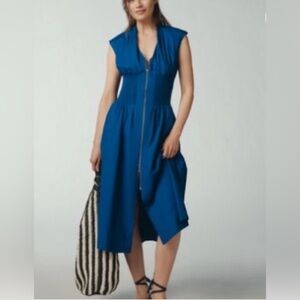 Anthropologie The Tommie Cap Sleeve Front Zip Midi Dress in Sapphire Size L. NWT
